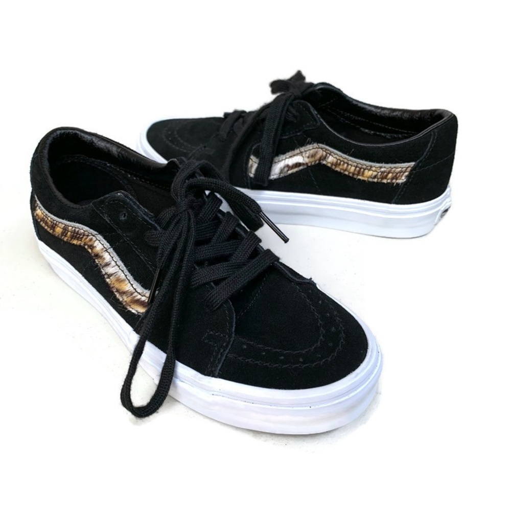 Vans Mens 5.0 Womens 6.5 Soft Suede SK8-Low Black Animal Print Sneakers